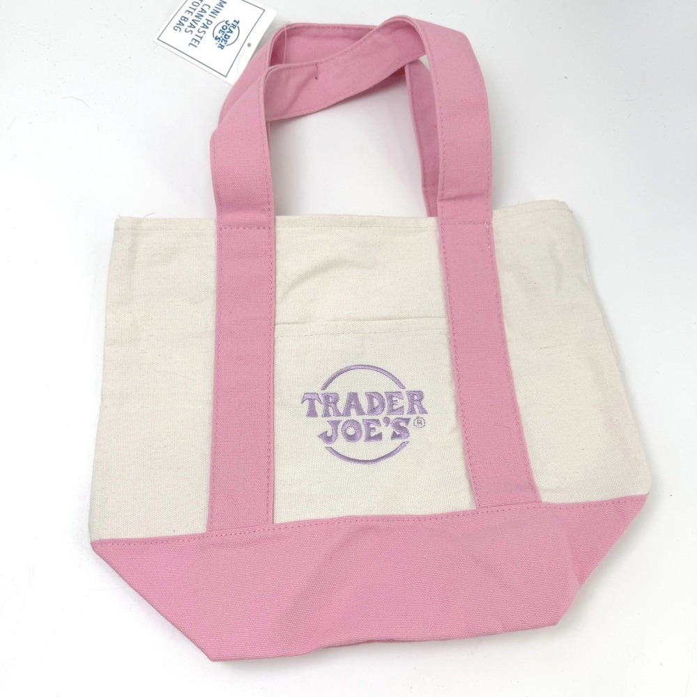Trader Joes Mini Tote NWT Pink Canvas Grocery Beach Eco Viral Summer Balletcore